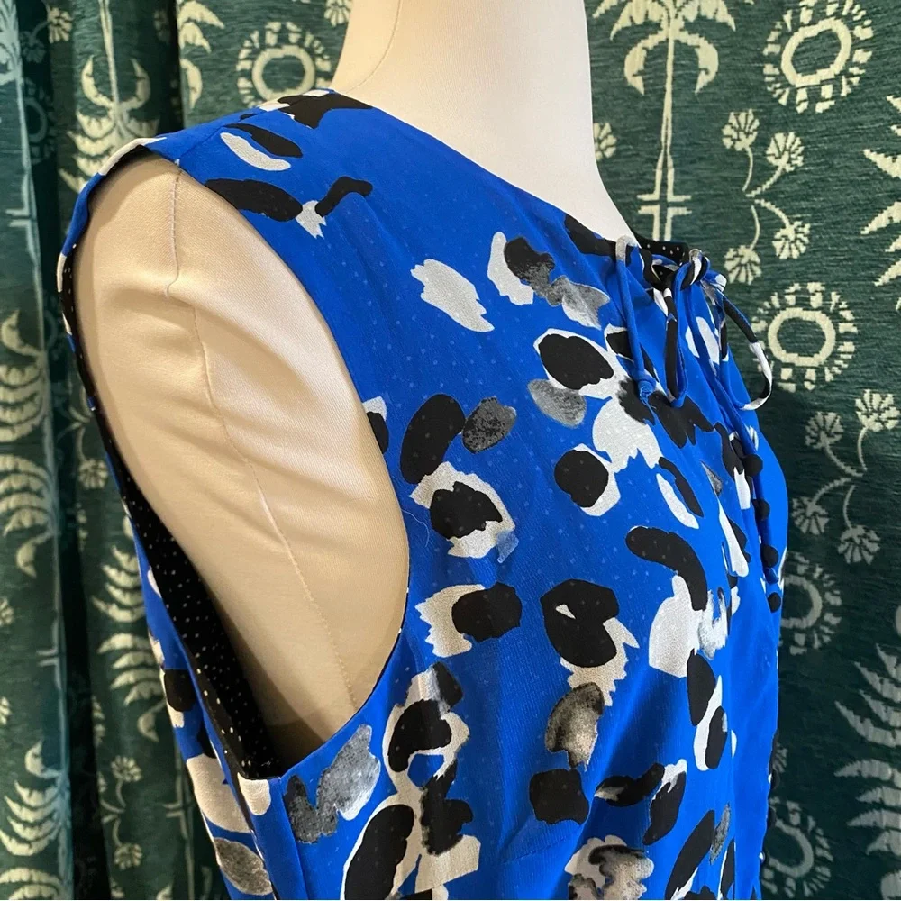Cabi #5576 Untamed Electric Blue Mixed Floral Print Sleeveless Polka Dot Dress M